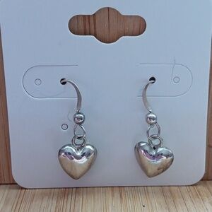 Silver Tone Heart Hook Earrings